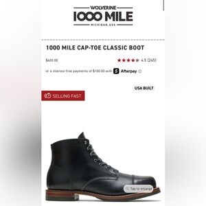 Wolverine 1000 Mile Cap-Toe Boot - Black Leather